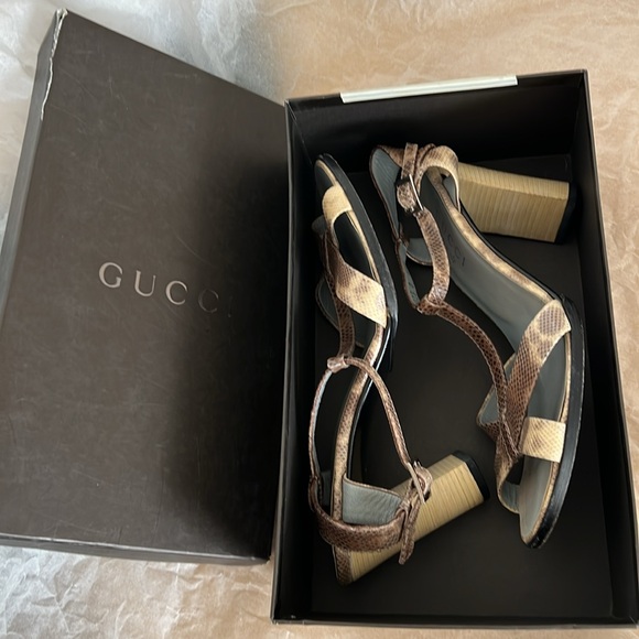 Vintage Gucci Snakeskin and Cream Chunky High Heels with Original Box & Dustbag - Picture 3 of 11